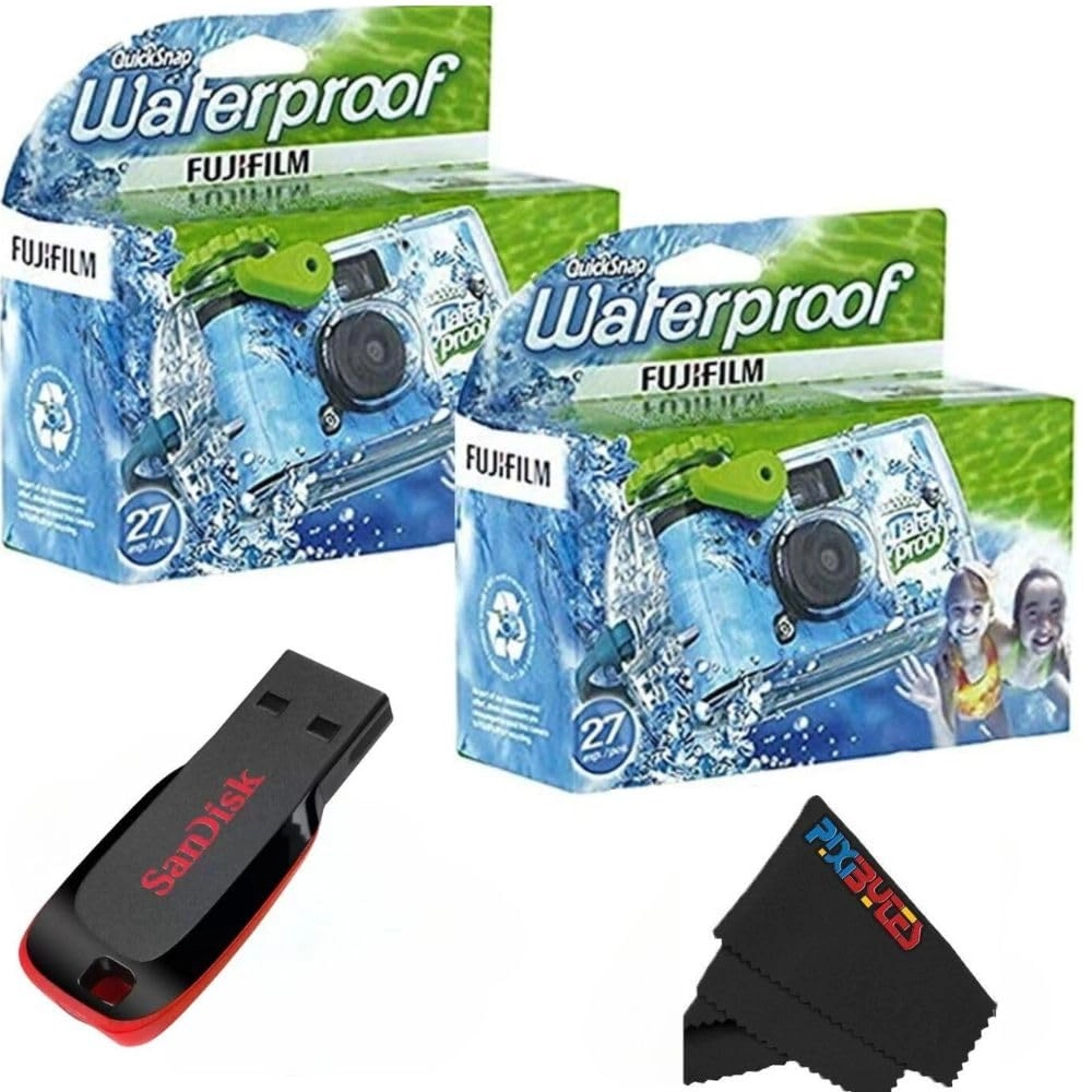 Fujifilm QuickSnap Waterproof - 35mm 27 Exposure + USB Flash Drive - 32 GB + Microfiber Cleaning Cloth
