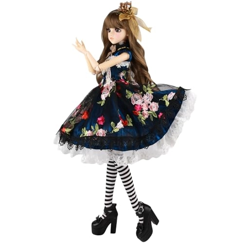 BJD Doll - Brown Curly Fringe Hair Beige Vest Set 22 Joints Ages 15+