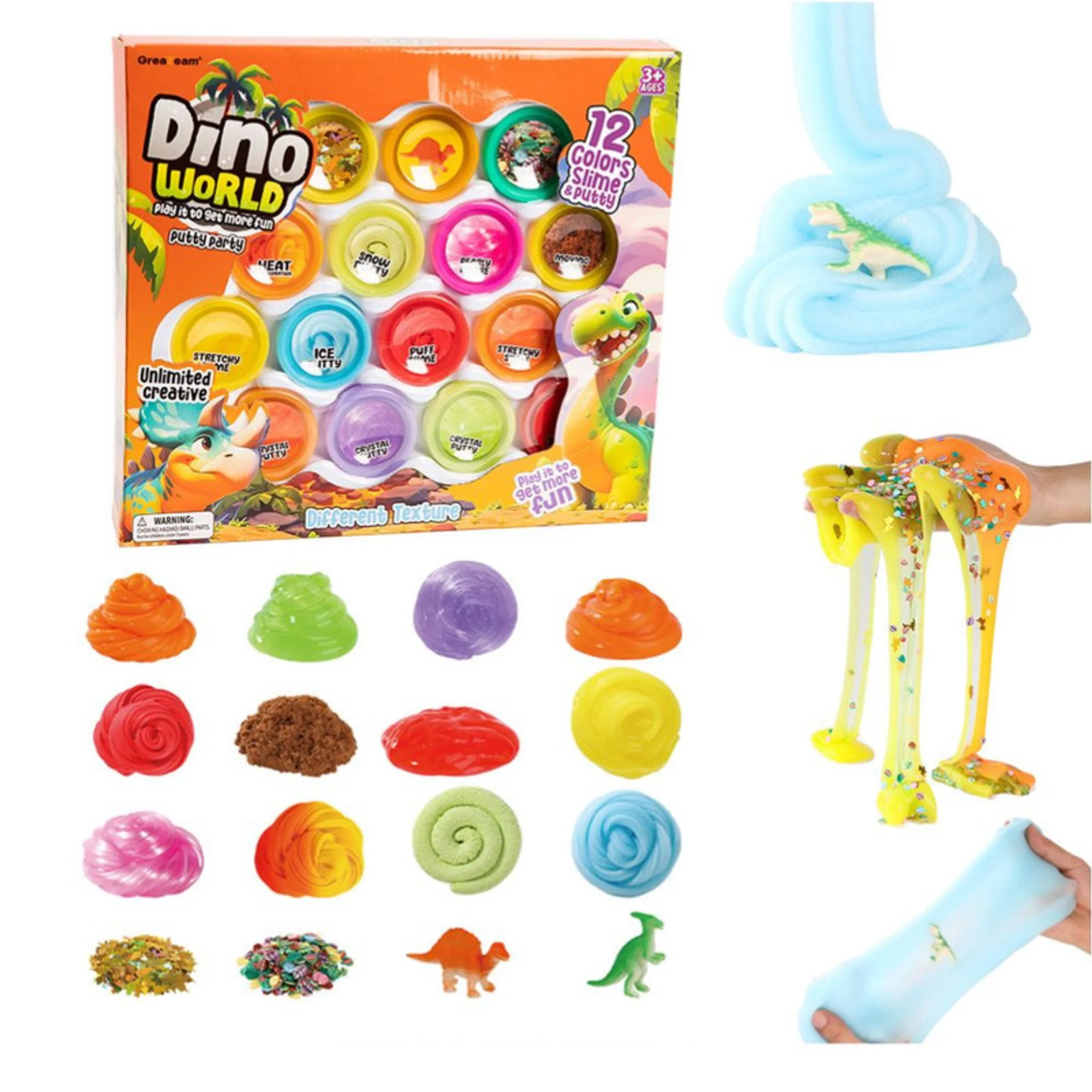 GreaTeam Dino World Slime & Putty Set - 12 pcs 3+ years