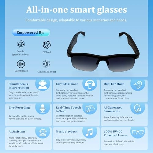 Smart Glasses Pro - 110-Language Bluetooth 5.4 38g