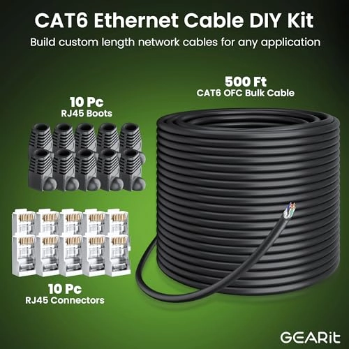 RJ45 Cat-6 Ethernet Patch Cable - 500ft + RJ45 connector + protective boot