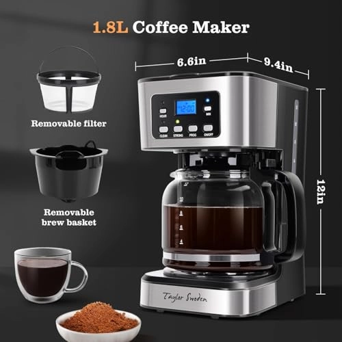 Programmable Coffee Maker - 12 Cups Pause & Serve Brewing Strength Adjustment