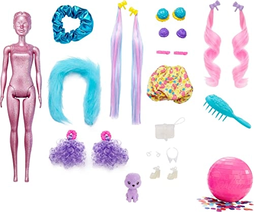 Barbie Color Reveal Glitter! Hair Swaps Doll - Glittery Pink 25 surprises 10 hair pieces Ages 3+