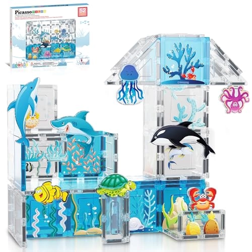 Magnet Tile Building Blocks - 8 Character Action Figures Marine Theme 50 pcs