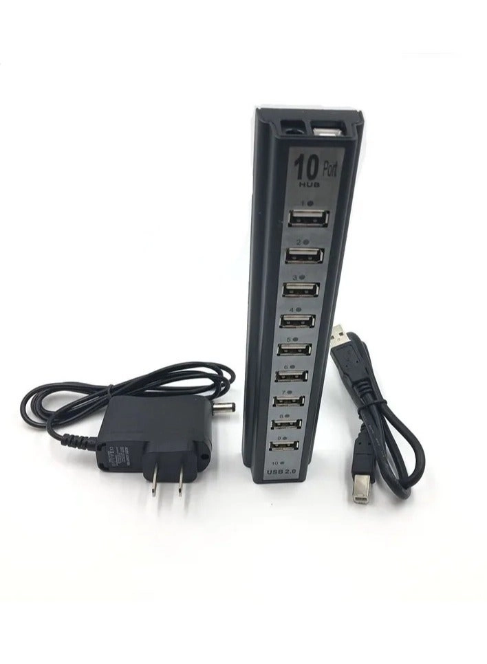 10 Port USB Hub - High Speed Black