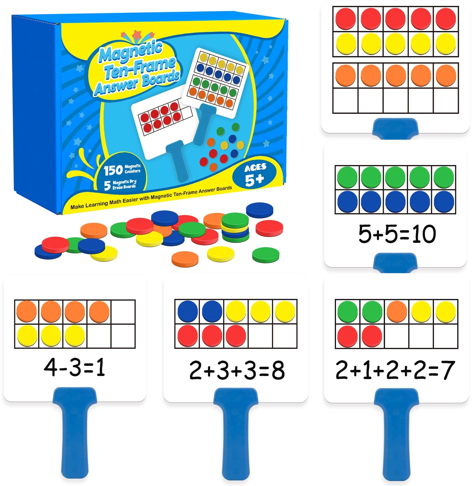 MZA STORES Magnetic Ten Frame Set Math - 6-8 years 150 pieces