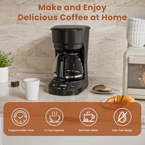 Drip Coffee Maker - 5 Cup Programmable Timer
