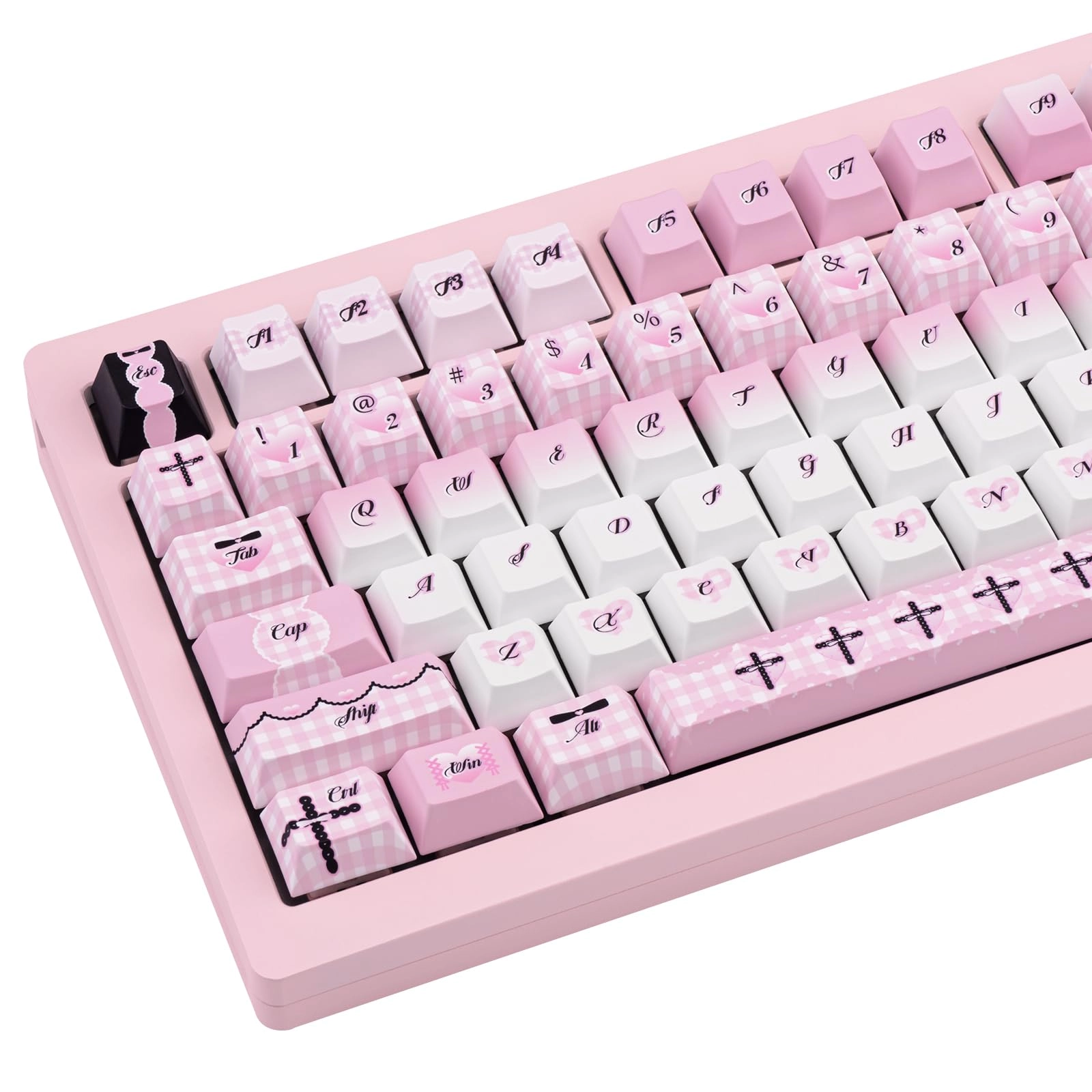 Gradient Cute Pink and White Keycaps Set - ANSI/ISO Keycaps Puller