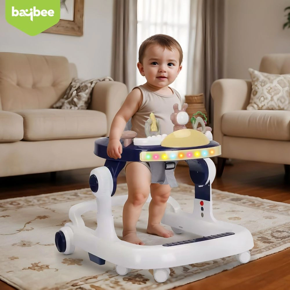 2-In-1 Push Baby Walker - Anti-Fall Brake 3-Height Adjustable Padded Seat