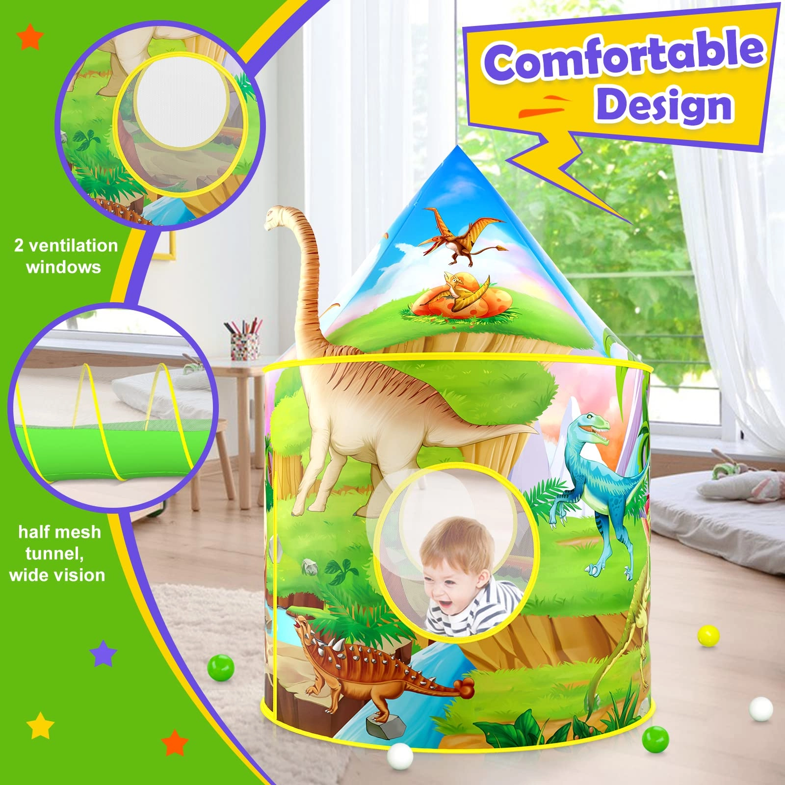 Dinosaur Tent + Ball Pit + Tunnel
