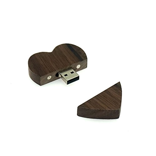 Walnut Wooden Heart USB Flash Drive - USB 2.0 16GB