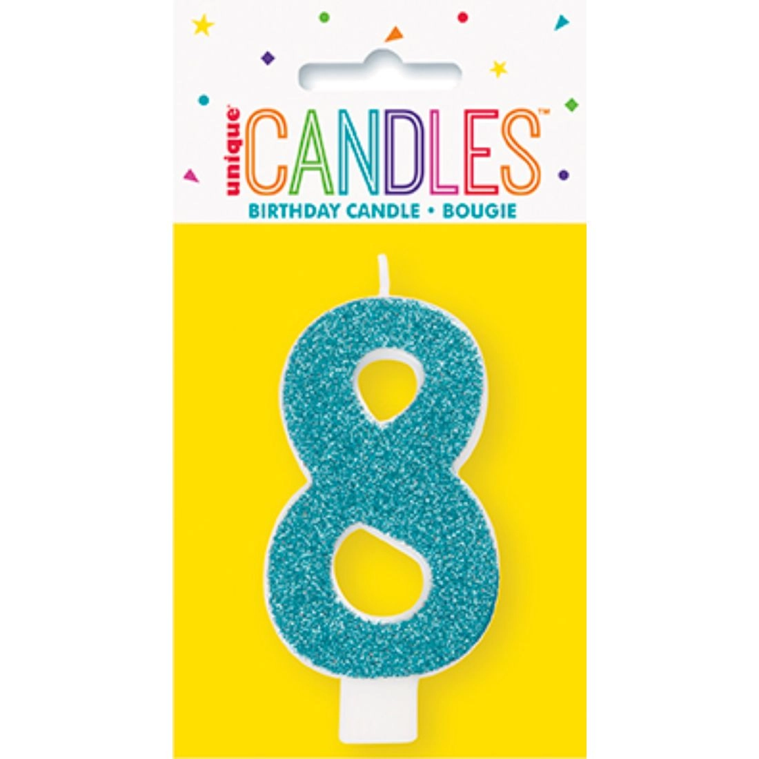 Party Zone Number 8 Candle - Glitter One Side Printed