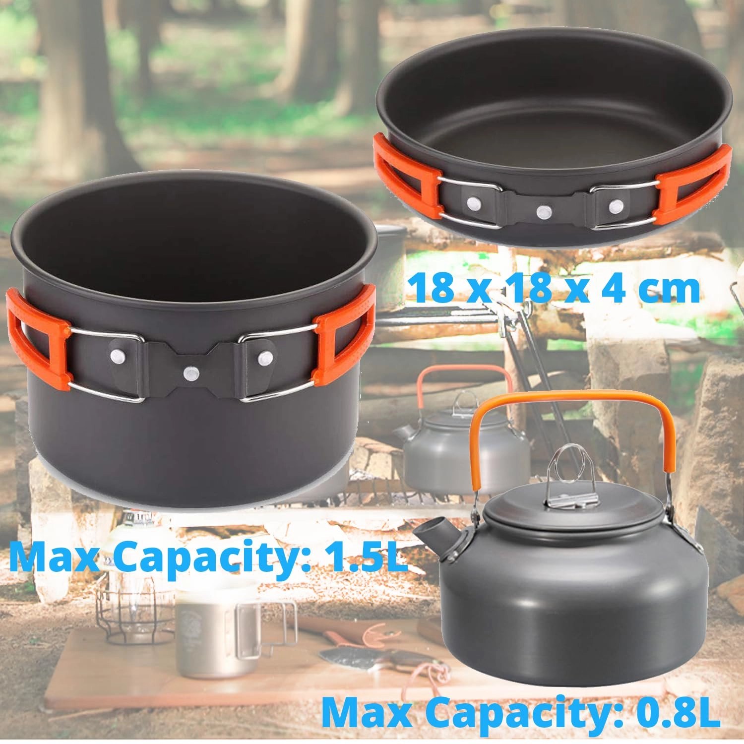 Camping Cooking Set - 9 pieces 1.5L 0.8L