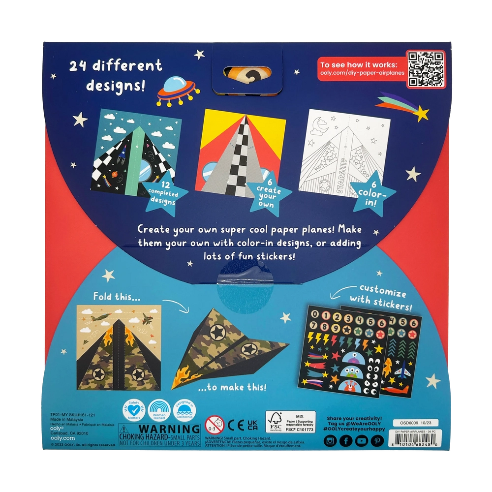 Paper Airplanes Activity Kit - 12 ready-made designs 2 sticker sheets