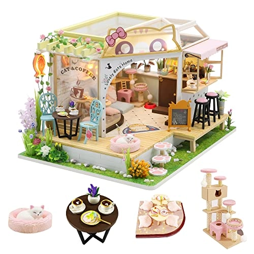 DIY Miniature Dolls House Kit - Cat Coffee Garden