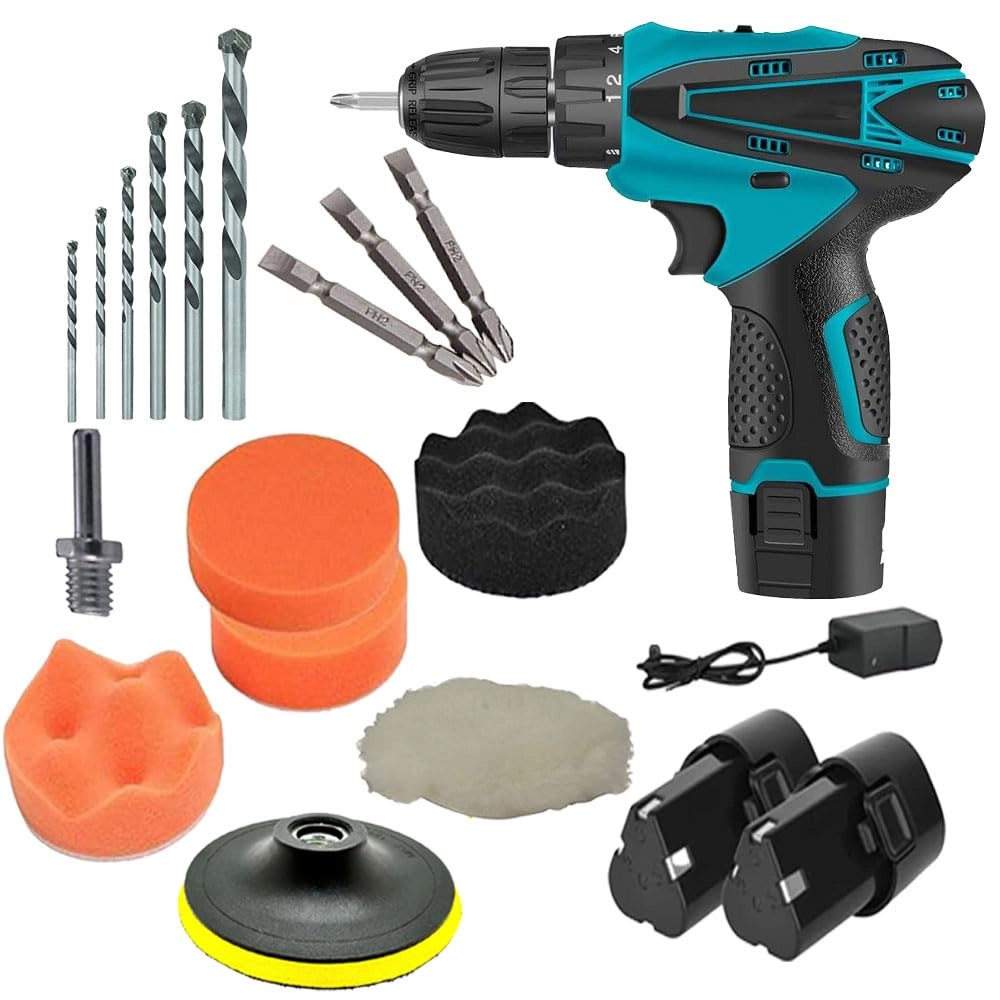 MLD Cordless Screwdriver drill machine - 12V 0-10mm + 1200 mAh Battery + Charging Adapter + Polishing Pad kit - 5 inch