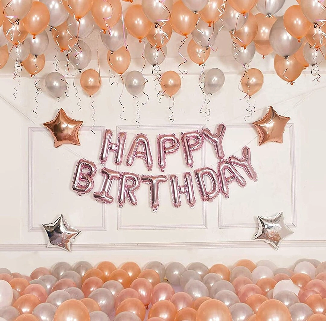 Party Time Trading LLC Latex Balloons + Star Foil Balloon + Happy Birthday Banner + Balloon Pump - 36-Pieces Birthday