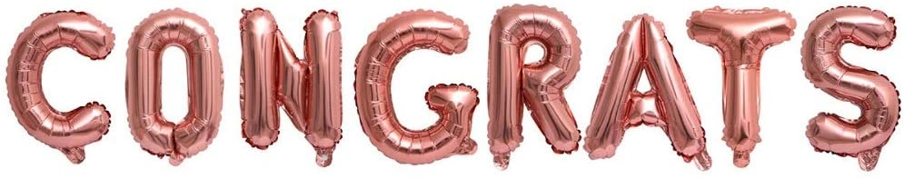 Party Time Trading LLC CONGRATS Letters Balloons - 16 Inch Rose Gold Mylar Foil