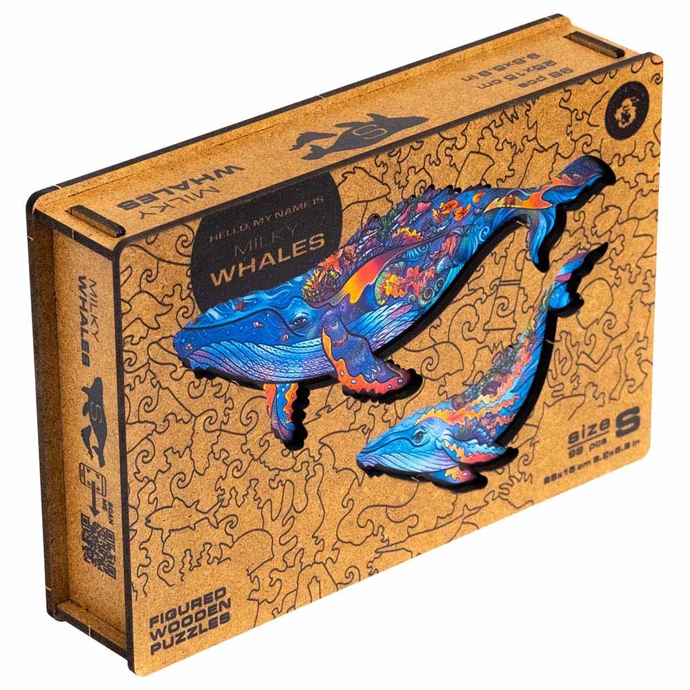 Unidragon Milky Whales Wooden Puzzle (4107390-WHALES_S) - 98 pcs