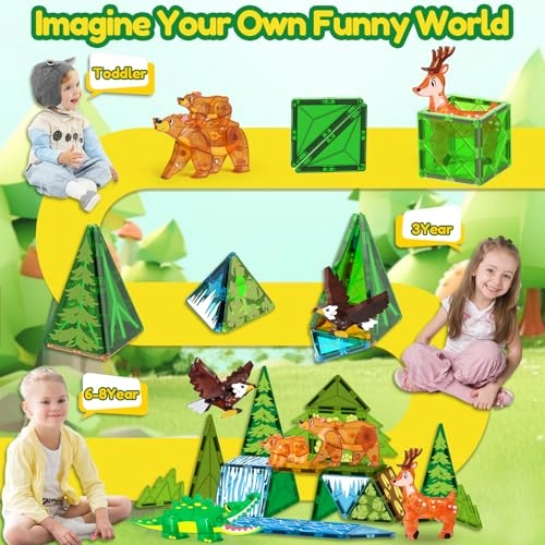 Magnet Jungle Animals Magnetic Tile Blocks - 36 months - 12 years 30 pieces