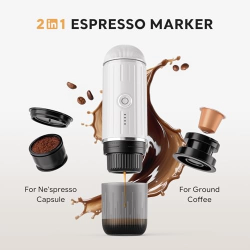 Portable Coffee Maker - 7500mAh Rechargeable Battery Capsules & Powder