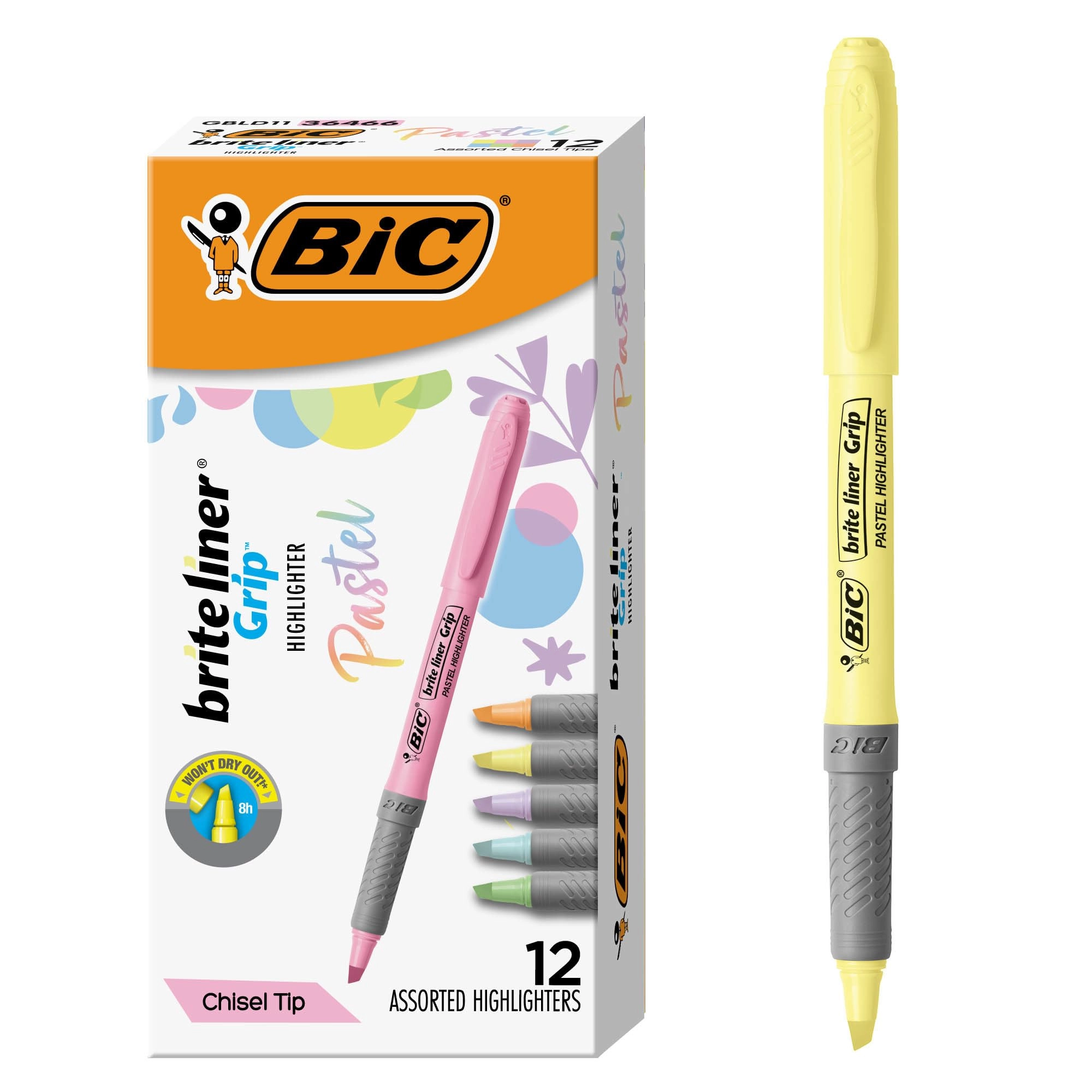 BIC Brite Liner Grip - Orange Yellow Green Blue Purple Pink Chisel