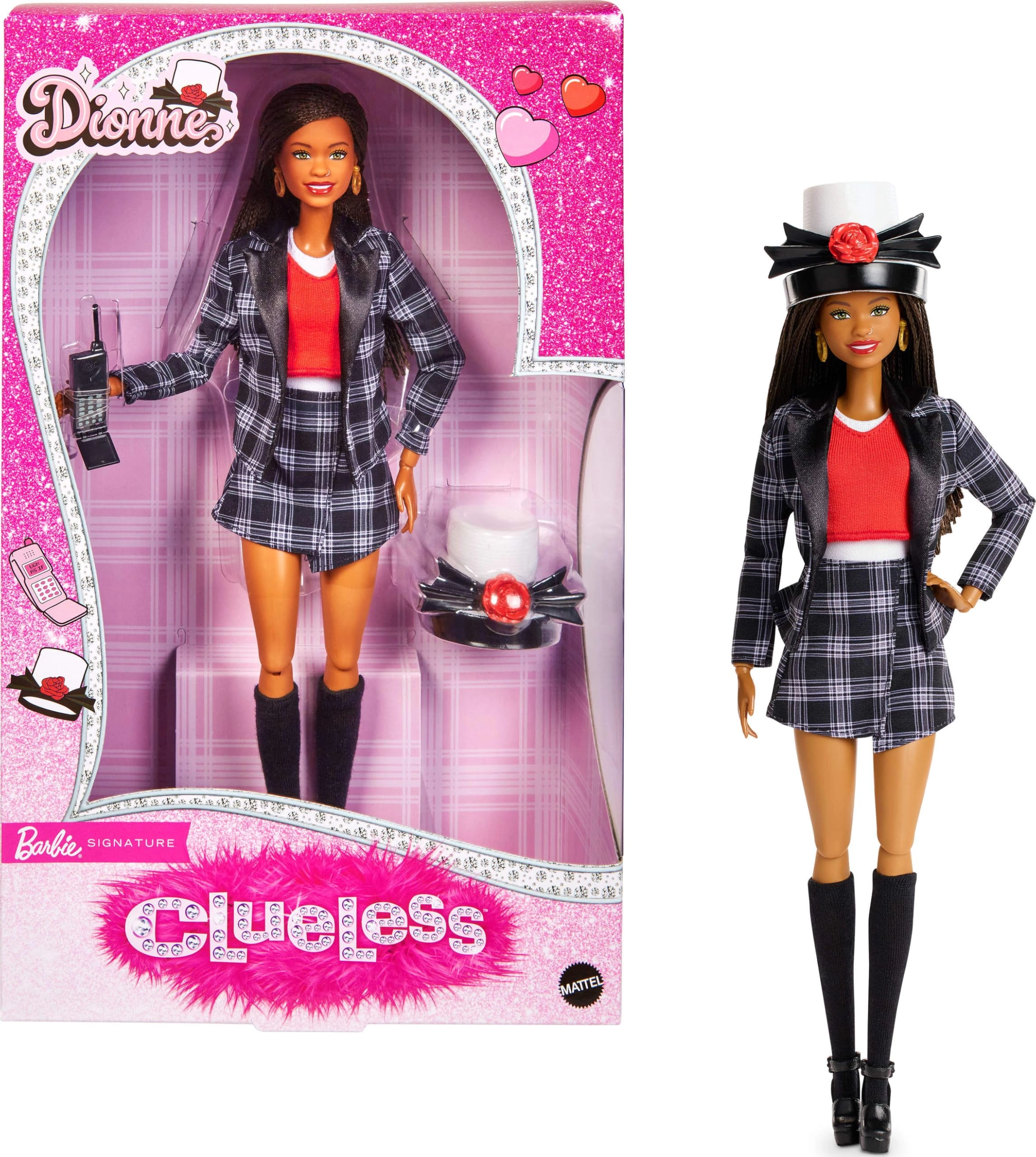 Barbie Dionne Doll - Collector's Signature Black and White Checkered Set Hat and Cell Phone Accessory