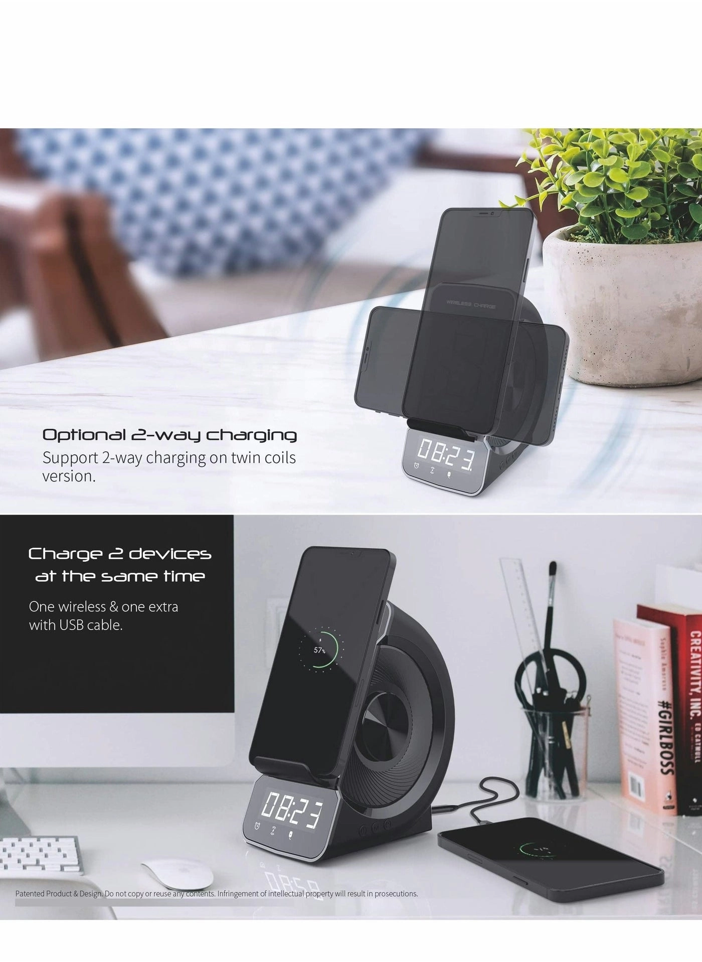 Bluetooth Speaker - Wireless Charger Stand Alarm Clock FM Radio