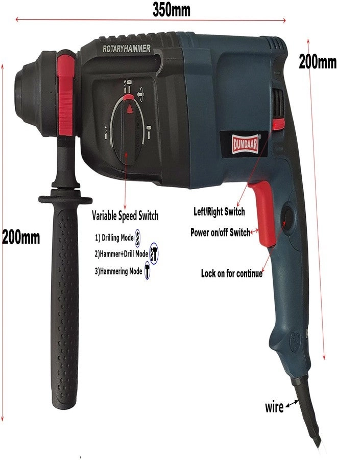 Electric Hammer Reversible Drill - 1250W 26mm 3Pc SDS Bit