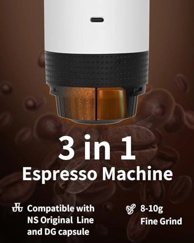 Portable Electric Espresso Machine - 60 Milliliters Ground Coffee & NS Capsules