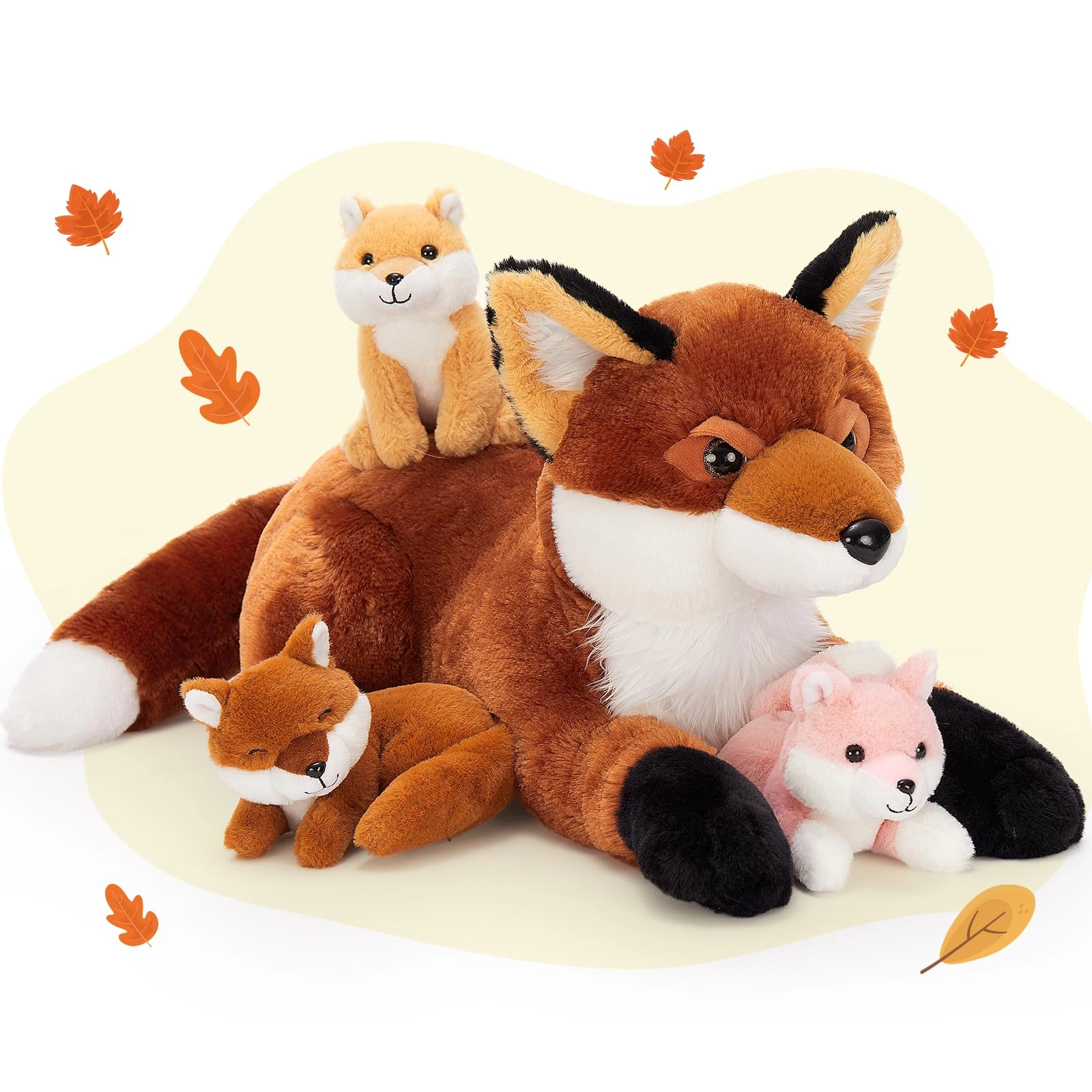 MorisMos Fox Giant 55 cm Plush - Brown Mom with 3 Cuddly Babies Inside