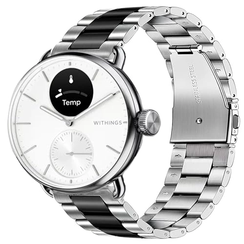 Watch Band Wit-hings Scanwatch - Stainless Steel double folding clasp Black-Silver 20mm