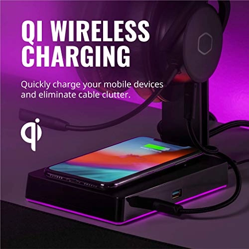 Headset Stand for Headphones - Qi Wireless Charging USB 3.0 7.1 Surround Sound