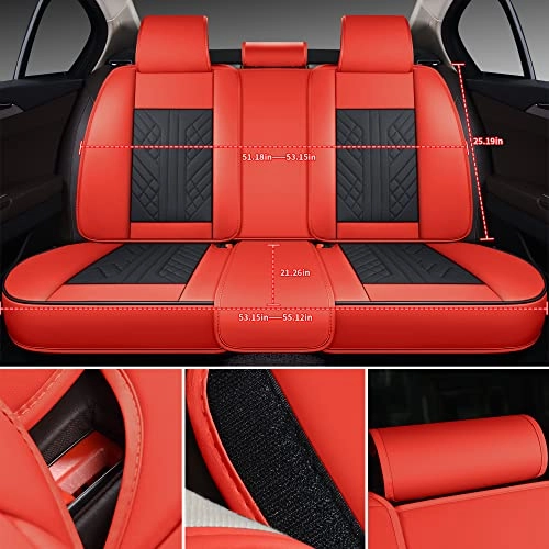 Bench Seat Cover - Universal Fit Faux Leather Black with Red Strip