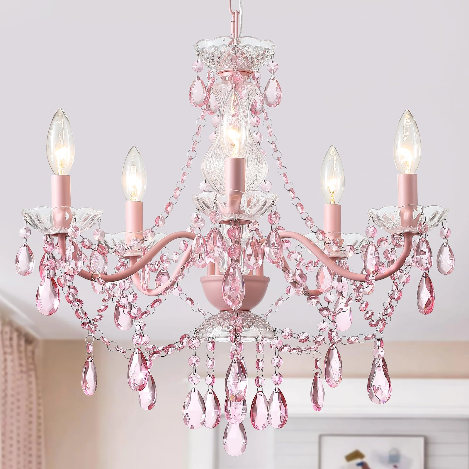 AMZASA Crystal Pink Chandelier - Dimmable
