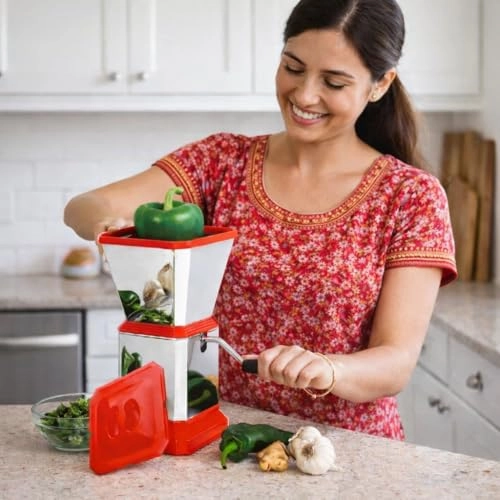 Manual Vegetable Cutter - Stainless Steel Red