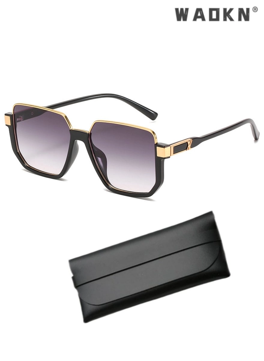 Semi Frame Square Sunglasses - 55 mm Black Gray