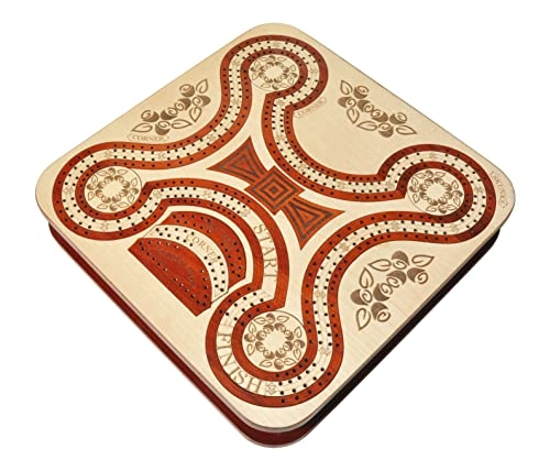Continuous 4 Track Cribbage Board - Blood Wood Maple Wood