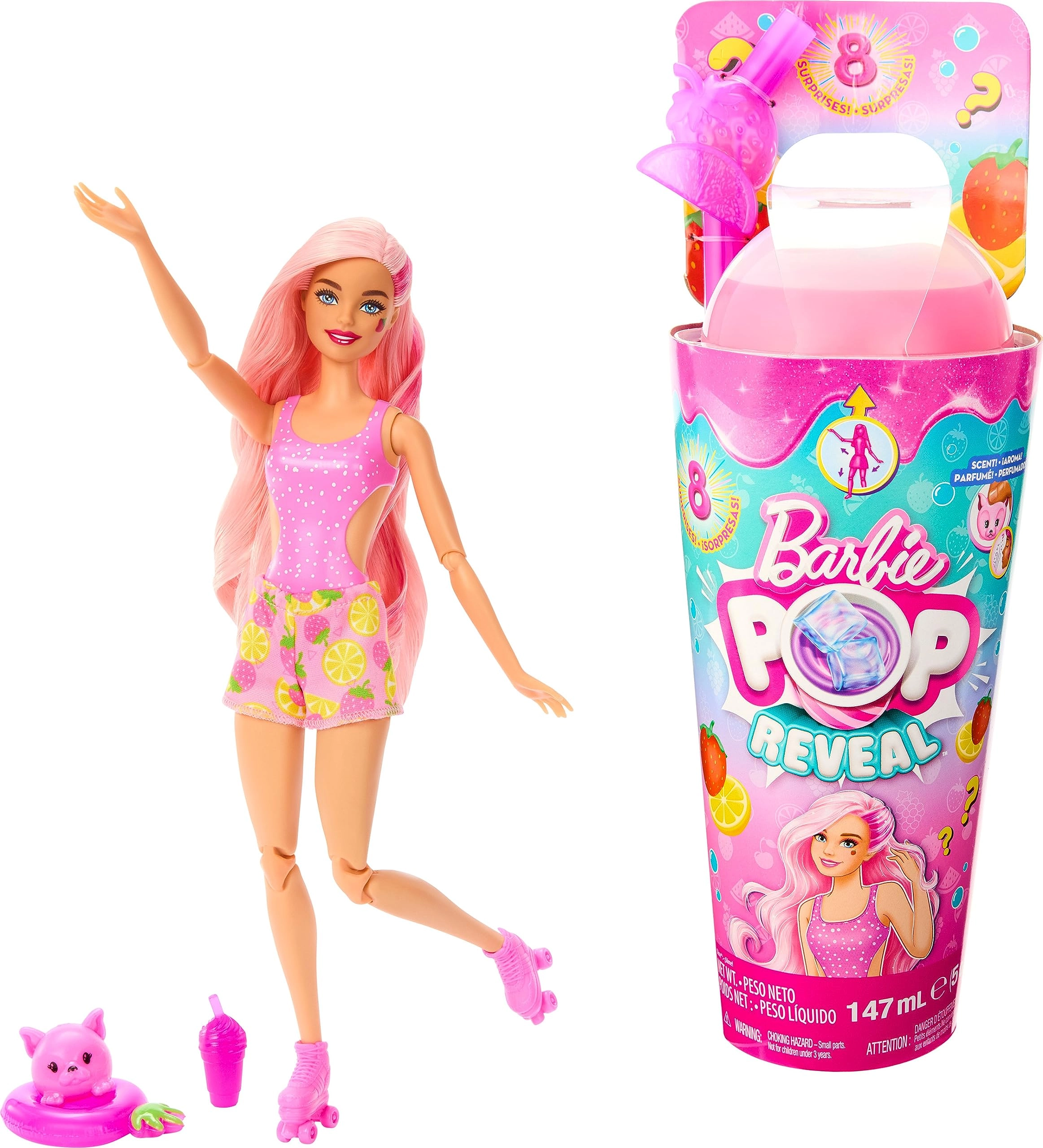 Barbie Pop Reveal Fruit Series - Strawberry Lemonade Drink Cup-Inspired Packaging