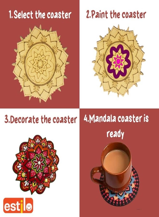 Wooden Mandala Art + Coasters - 6 + Watercolors - 10 + Stand + Palette + Brush