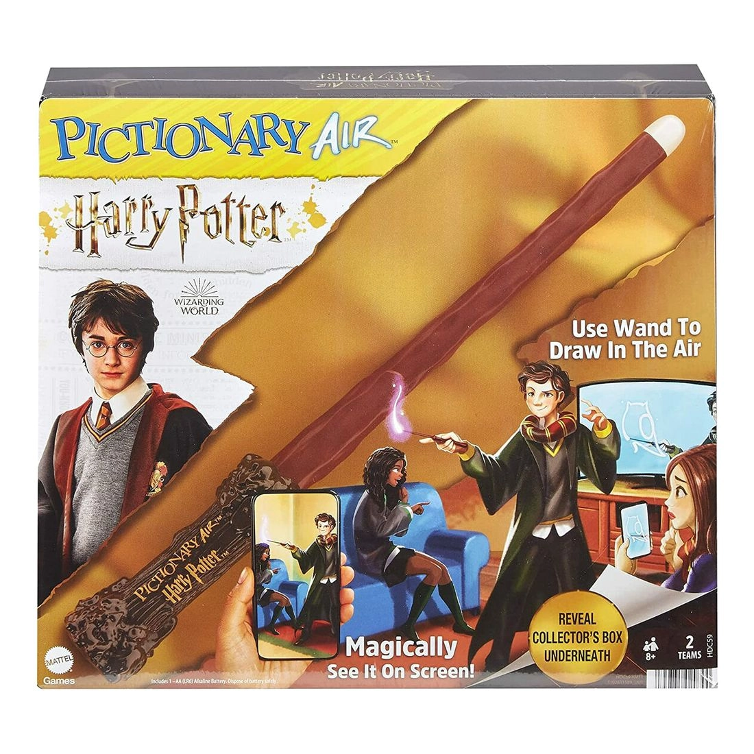 Mattel Pictionary Air Harry Potter - Harry Potter wand 112 double-sided clue cards