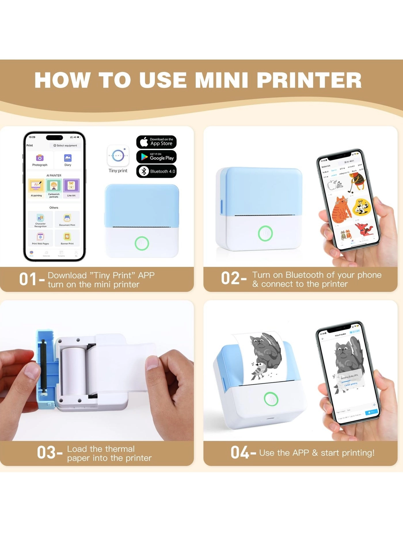Thermal Mini Printer - Portable Inkless Bluetooth