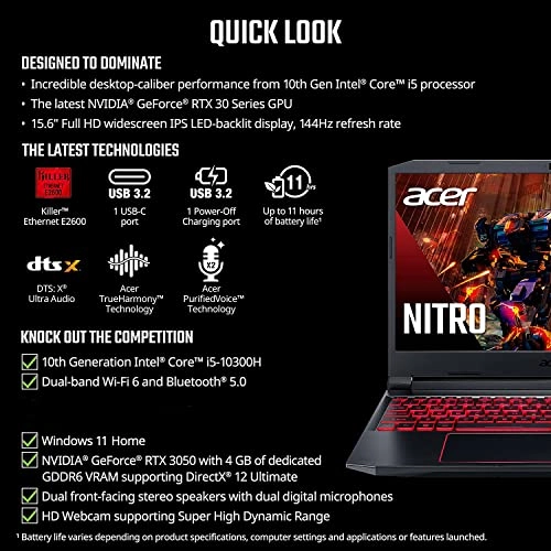 Nitro 5 AN515-55 - 15.6'' Core i5-10300H 8GB DDR4 256GB SSD