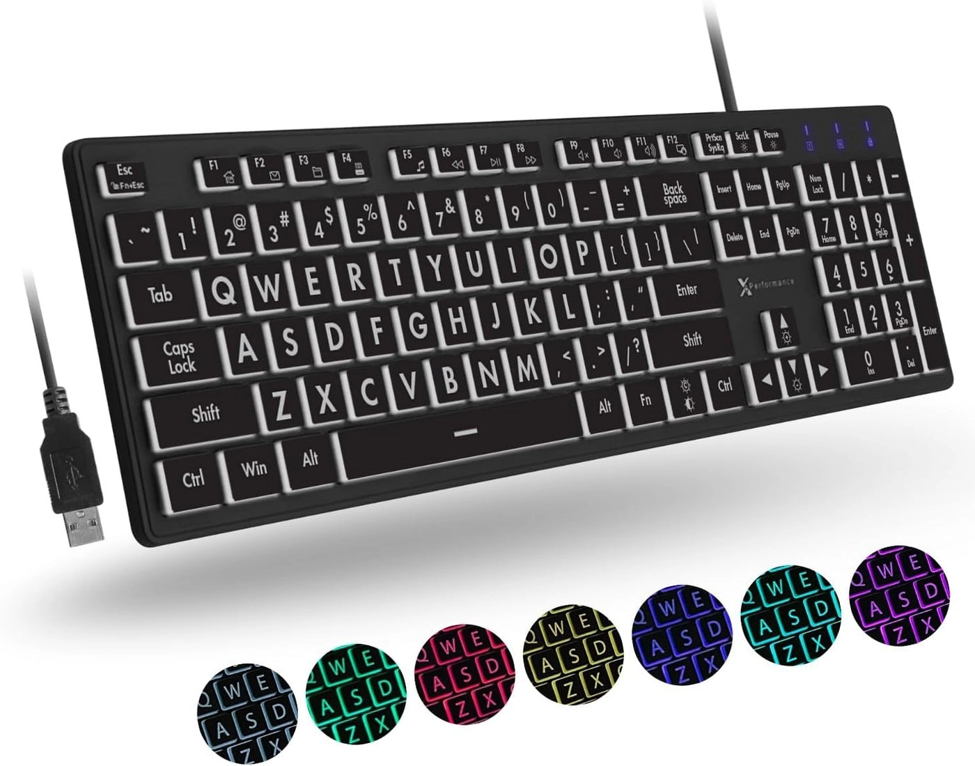 Backlit Large Print Keyboard - Full Size USB|USB-A