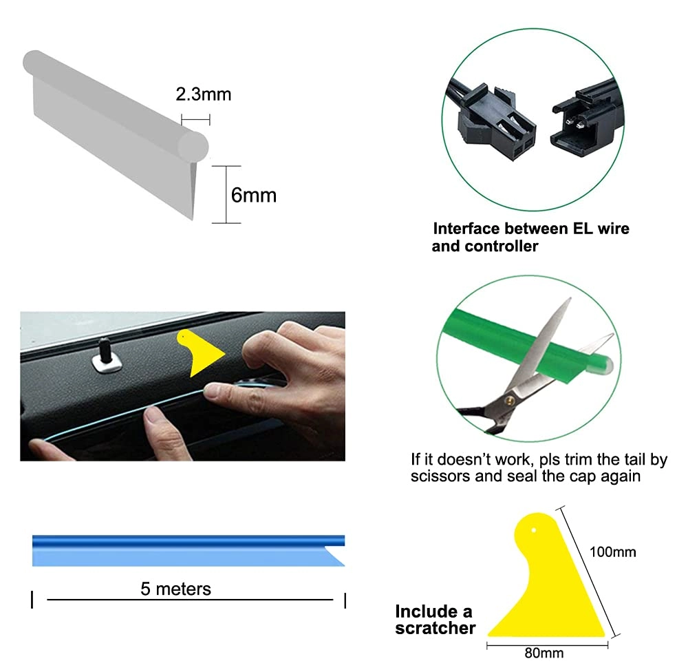 EL Wire Car Interior LED Kit - 5-meter