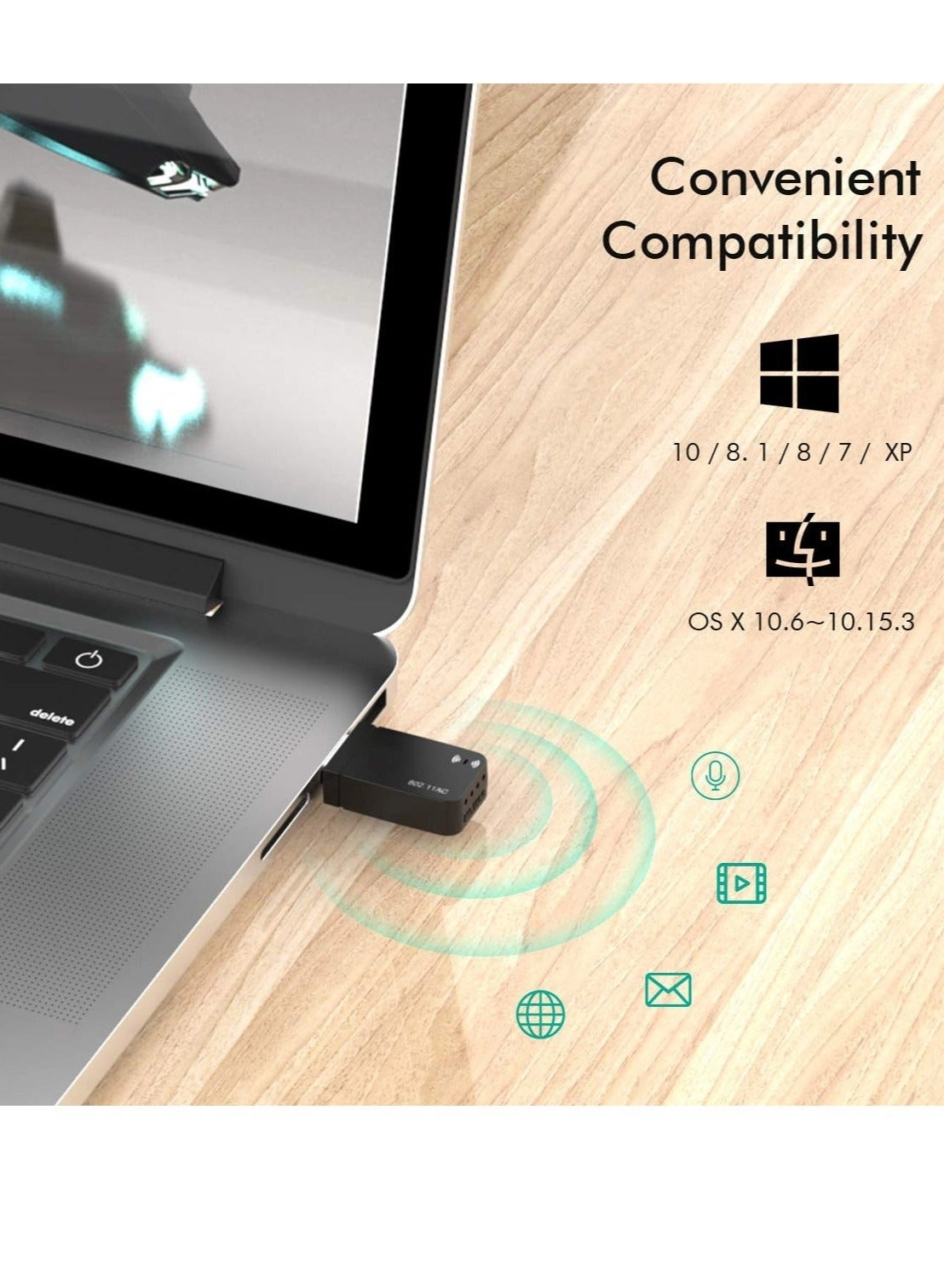 Mini USB WiFi Adapter - 2.4GHz/5GHz USB 3.0 Wireless