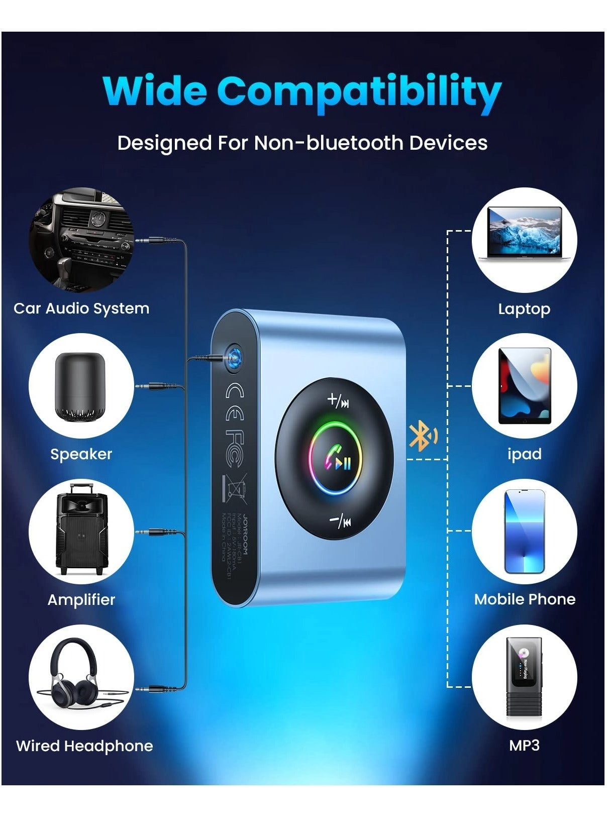Bluetooth AUX Adapter - 5.3 3.5mm 22H Battery Life