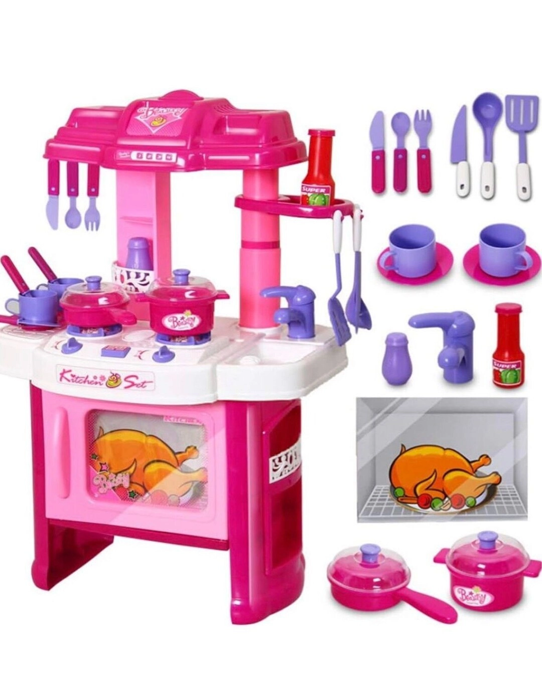 Pretend Cooking Kitchen Set - Interactive Light and Sound