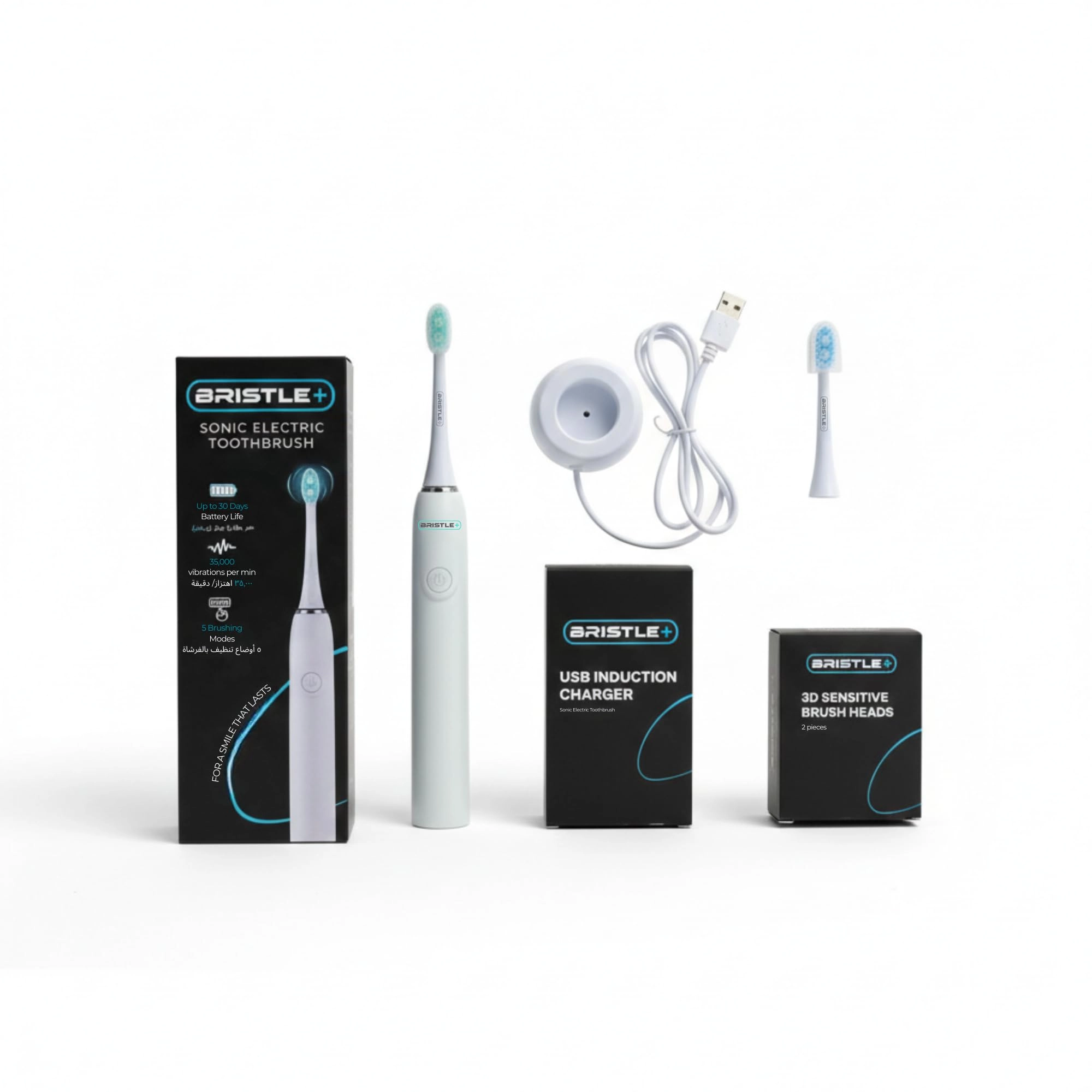 Bristle+ Sonic Electric Toothbrush - 5 Brushing Modes 35000 Vibrations per Minute 30 Days Battery Life