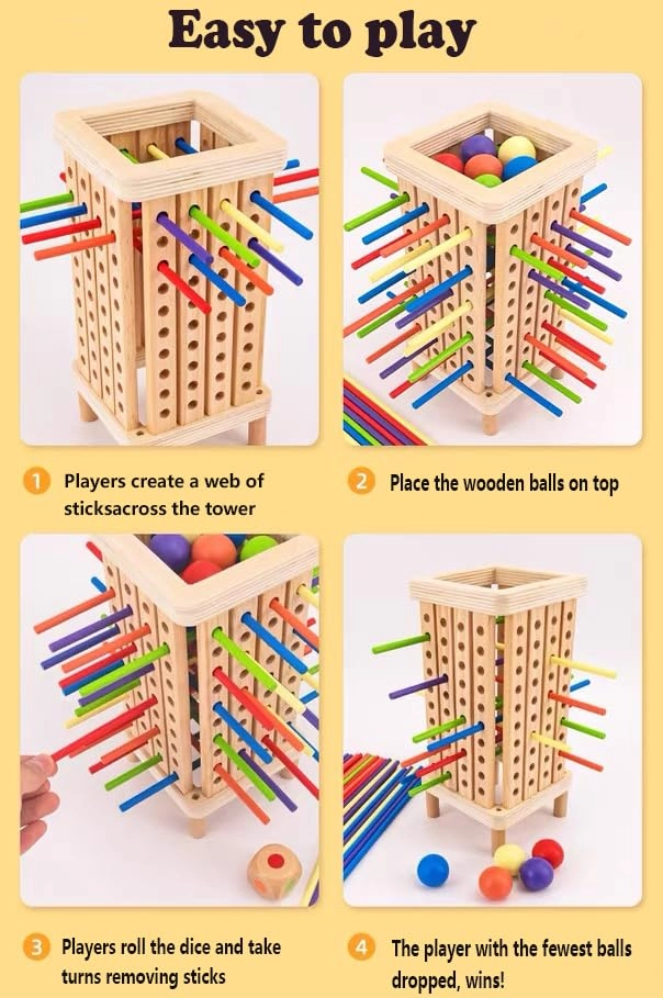 Montessori Wooden Board Game - 3 and up 42 colourful sticks